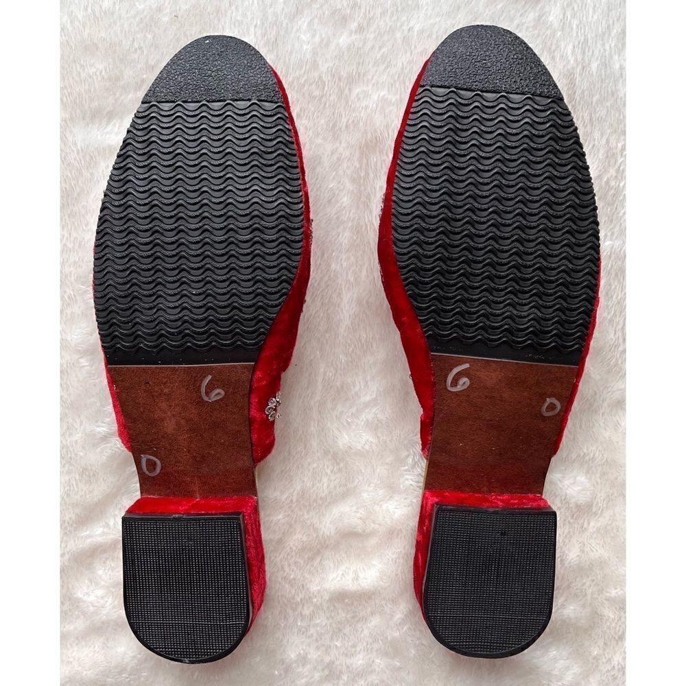 SAACHI Red Velvet Silver Embroidered Custom Made Handmade Mule Slides - Picture 6 of 15